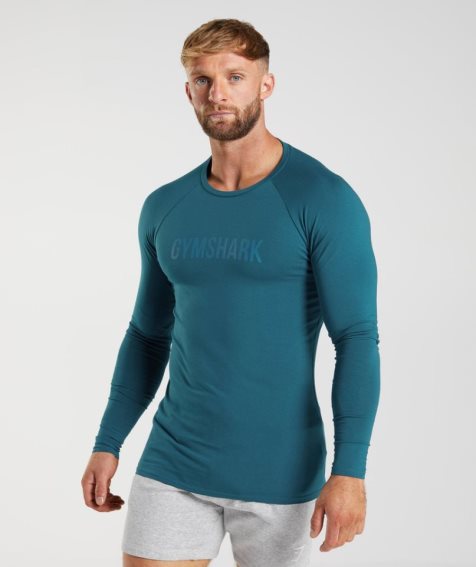 Men's Gymshark Apollo Long Sleeve T-Shirts Blue | CA 0356AD